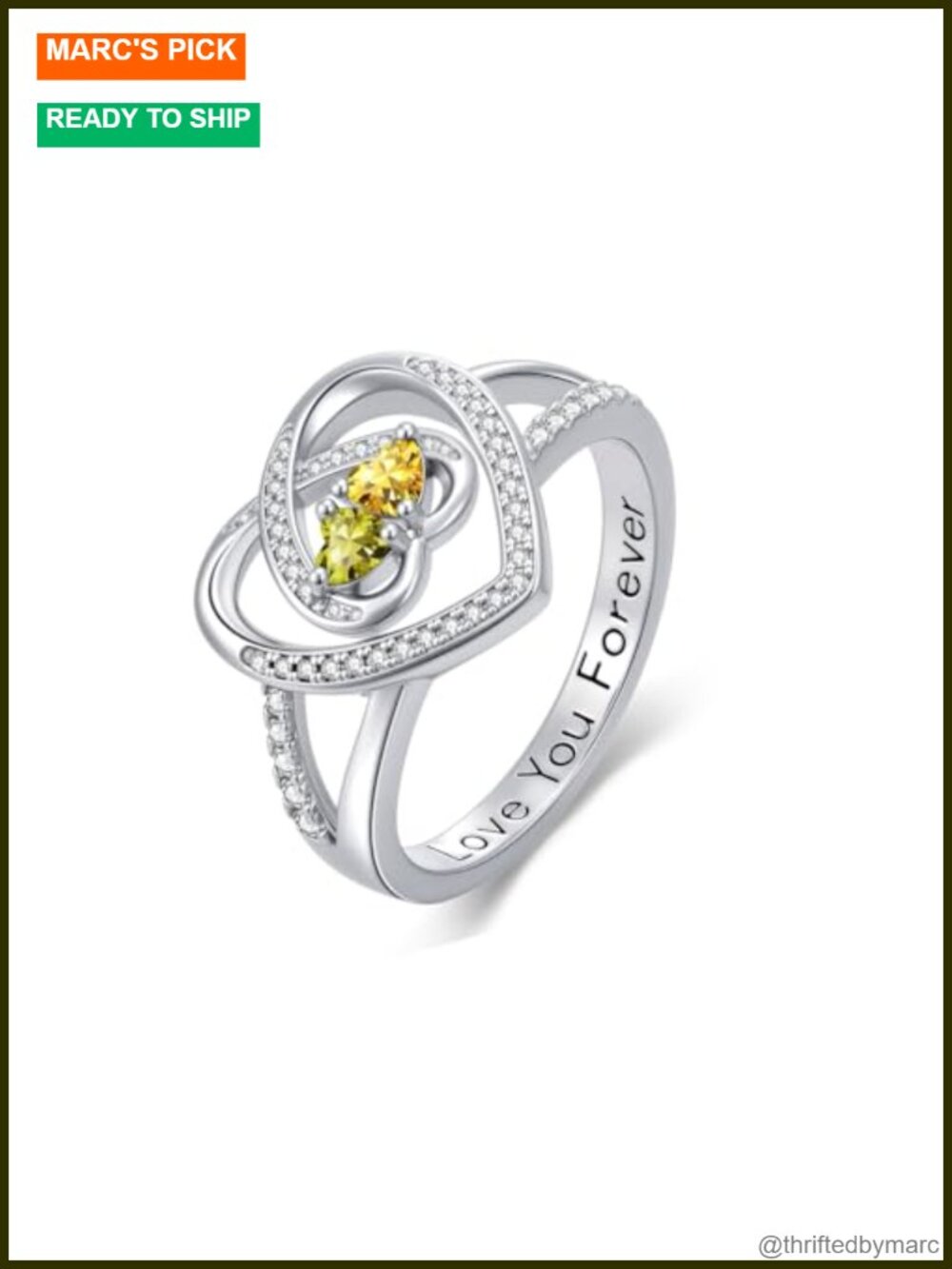 18k White Gold Plated Heart Infinity Promise Ring Cubic Zirconia Birthstone